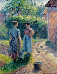 Paysannes conversant à Eragny, 1895-1902